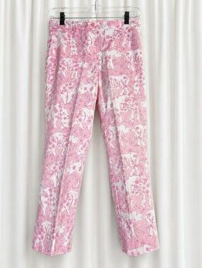 Lilly Pulitzer Rare Run for the Roses Rhino Floral Pink White Pique Ankle Pants